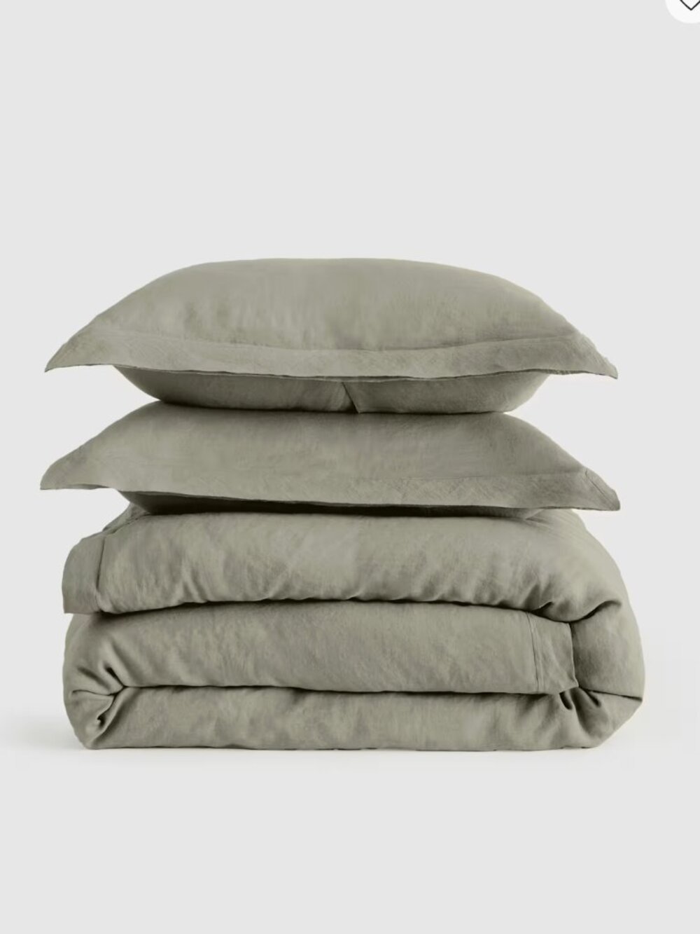 Quince European Linen Double Flange Duvet Cover Set, Willowleaf, Full / Queen